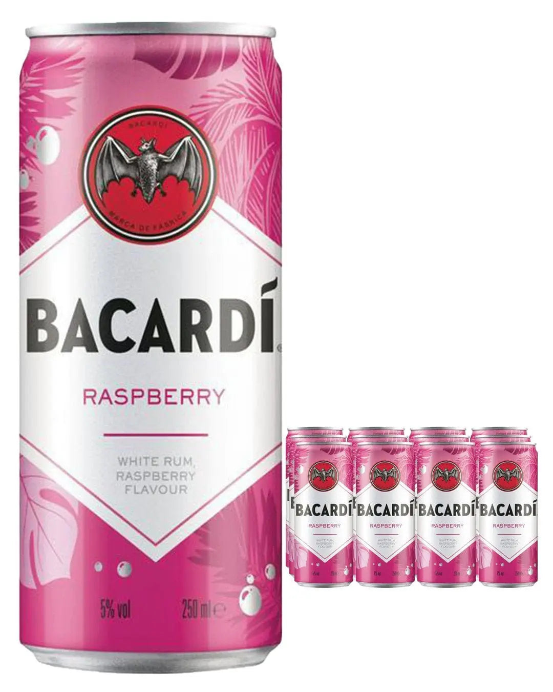 Bacardi White Rum Raspberry Spritz Premixed Cocktail Can Multipack, 12 x 250 ml Ready Made Cocktails