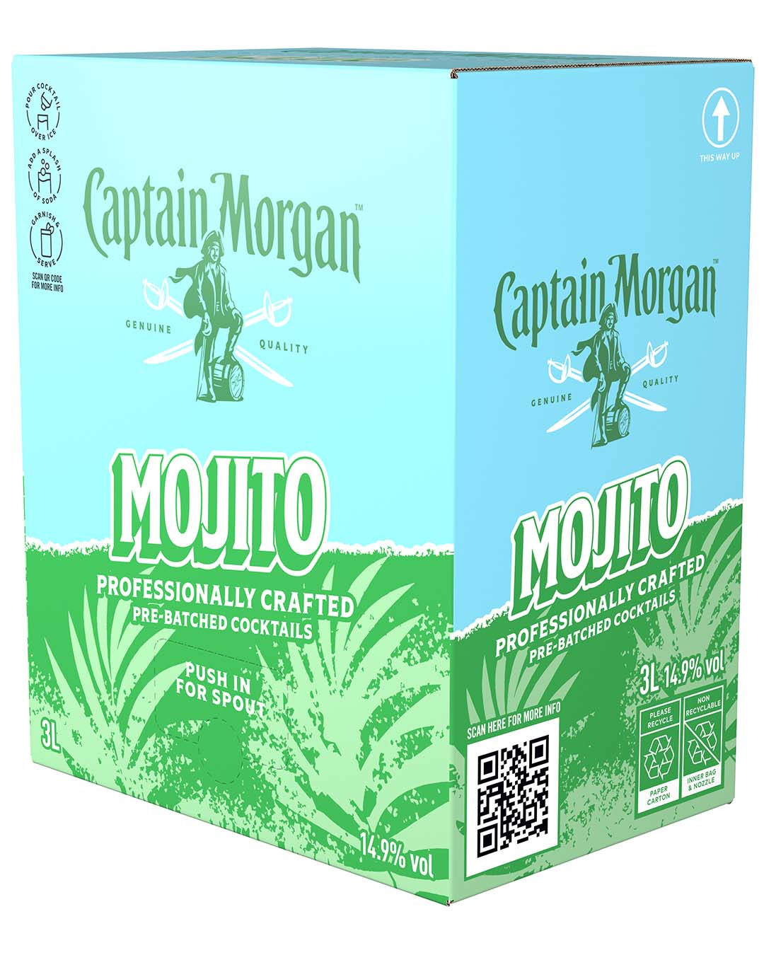 Captain Morgan Mojito Premixed Cocktail Bag in Box, 3 L Ready To Drink