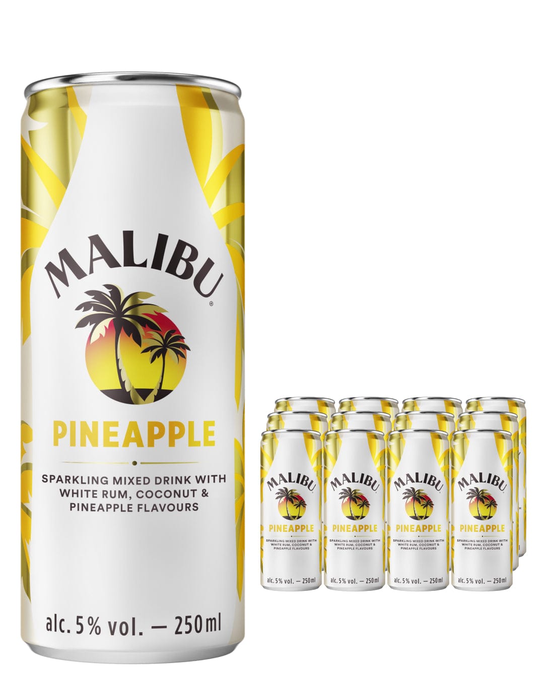 Malibu Coconut Rum & Pineapple Pre-Mixed Can Multipack, 12 x 250 ml Ready Made Cocktails 5012461002597