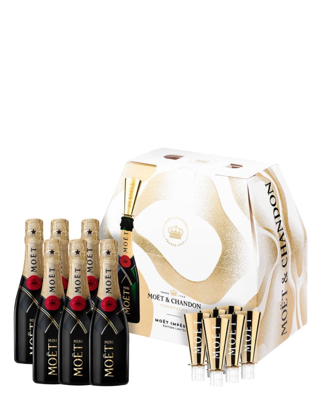 Mini Moët & Chandon Impérial Brut Champagne with Flutes Gift Set, 6 x 20 cl Wine Miniatures 3185370604403