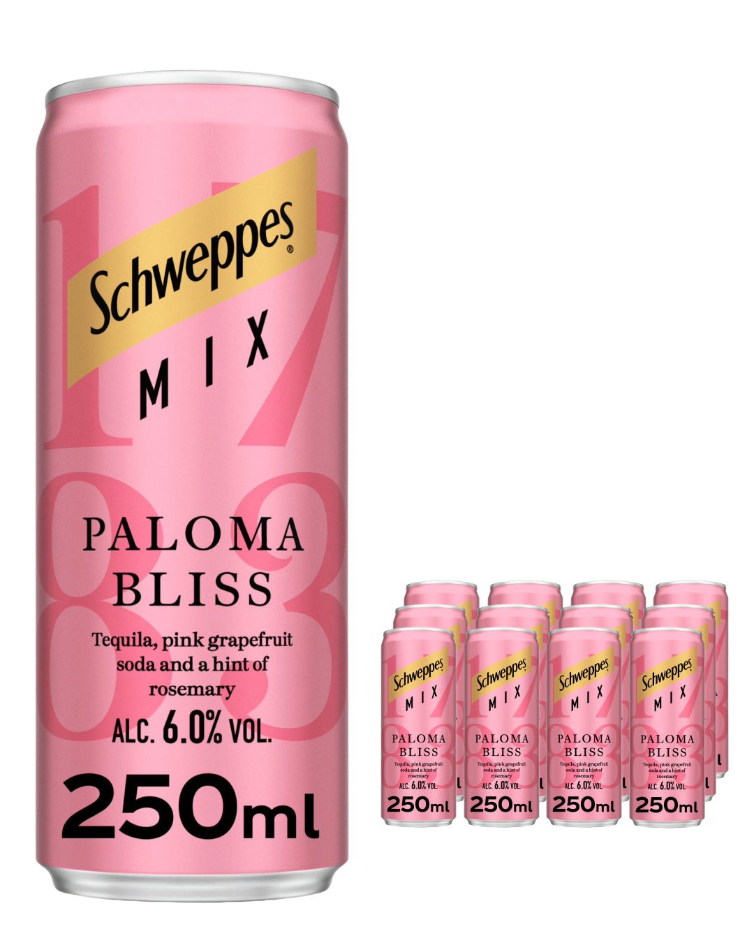 Schweppes Mix Paloma Bliss Premixed Drink Multipack, 12 x 250 ml Ready Made Cocktails