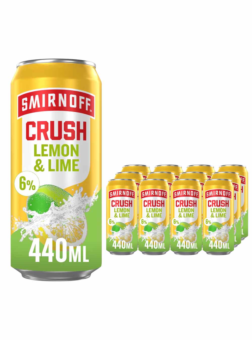 Smirnoff Crush Lemon & Lime Can Multipack, 12 x 440 ml Ready To Drink