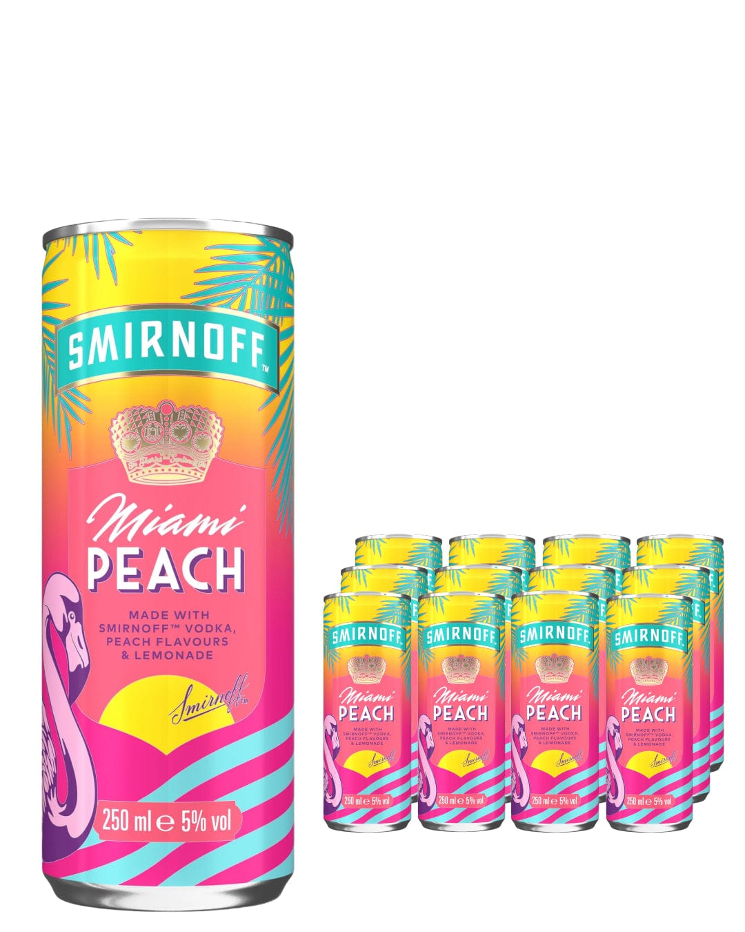 Smirnoff Miami Peach Premixed Can Multipack, 12 x 250 ml Ready Made Cocktails