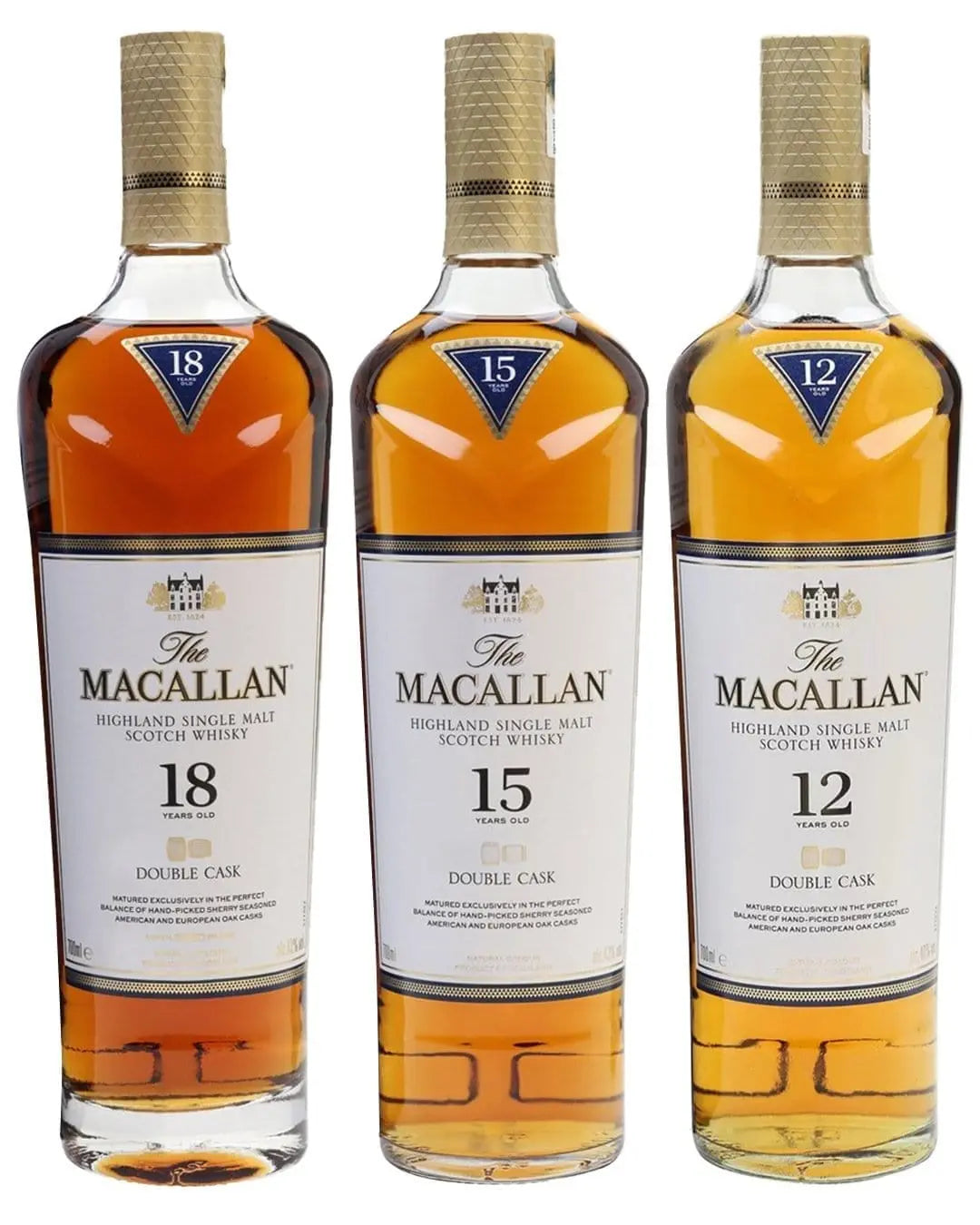 The Macallan Double Cask Malt Whisky Tasting Trio (12, 15, 18 Year Old), 3 x 70 cl Whisky
