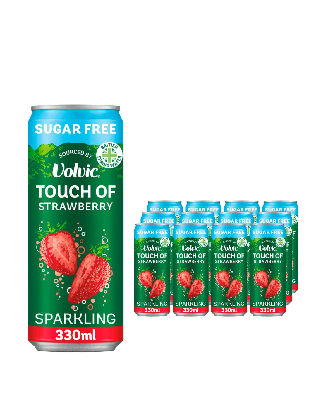 Volvic Touch Of Strawberry Sparkling Sugar Free Flavoured Water Can Multipack, 12 x 300 ml Water