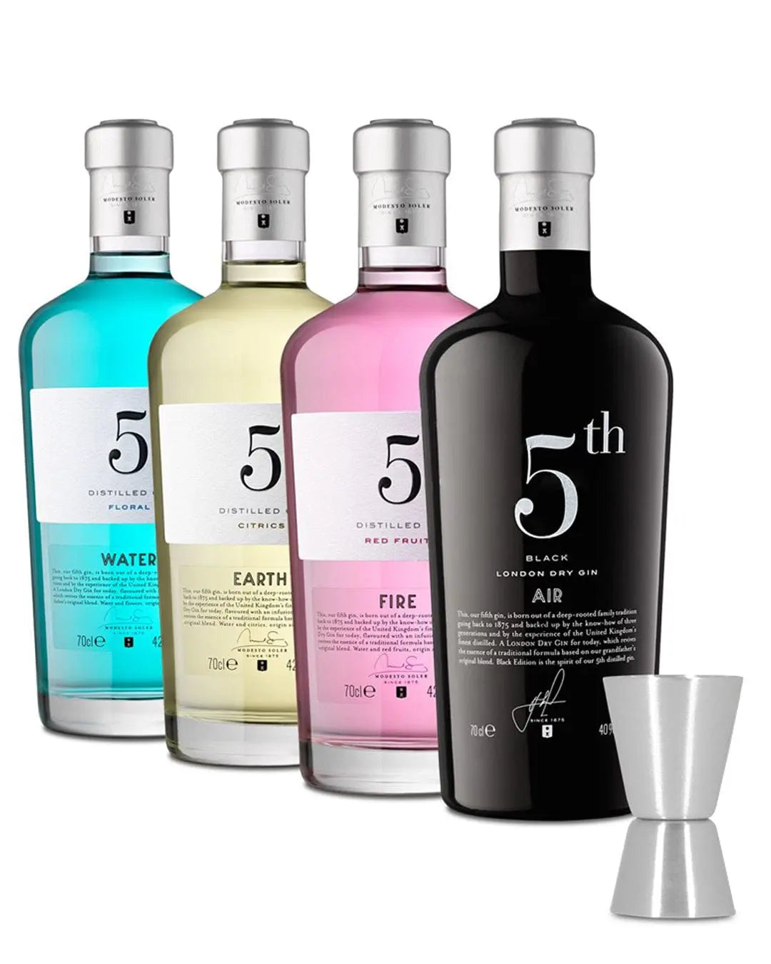 5th Gin Set with Jigger & Botanicals, 4 x 70 cl Gin
