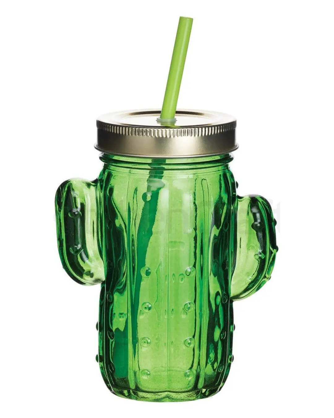 BarCraft Cactus Drinks Jar with Straw Green Glass, 400 ml Barware 5028250767646